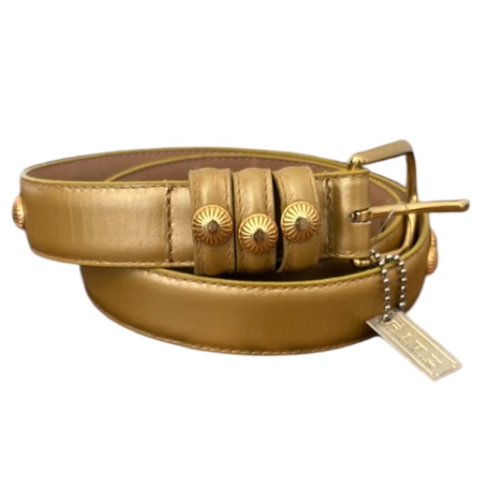 Vintage The Ritz Leather Gold Raised Gold Decorative Stud Details Buckle 1” Belt